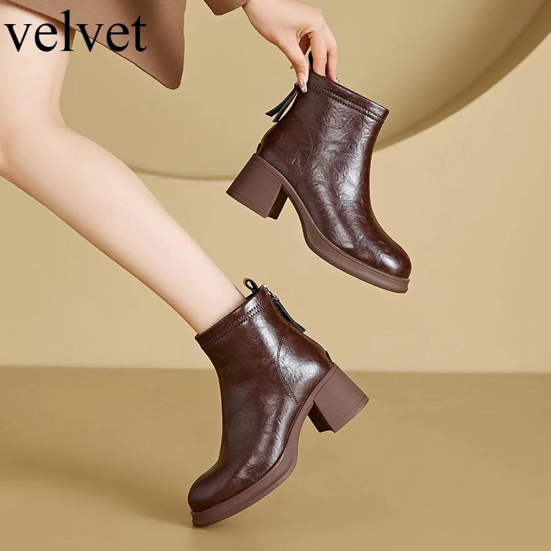 Ankle Boots for Women's Autumn and Winter New Products Platform Leather Slim Boots Back Zipper Short Boot Womens Casual Shoes