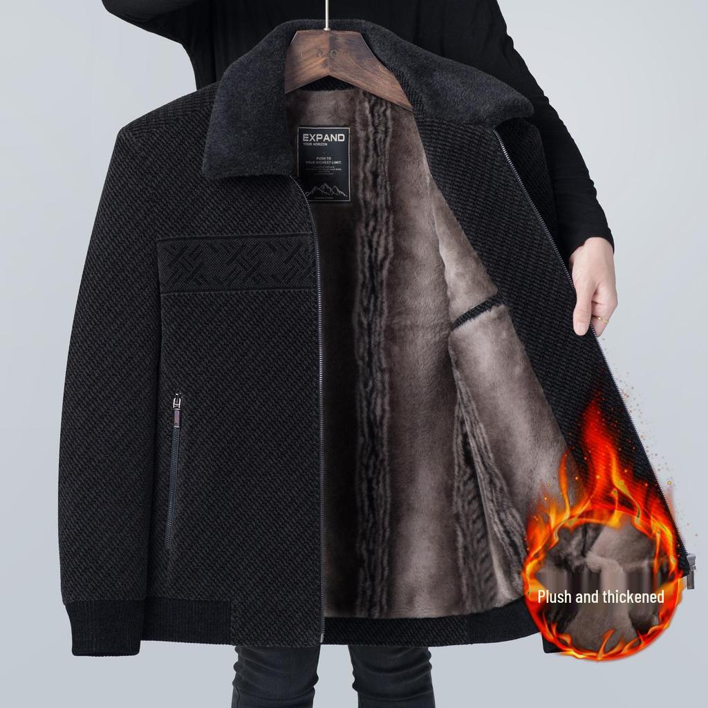 Dad's 2025 Winter Fleece-Lined Lapel Coat for Middle-Aged and Elderly Men - Thick, Warm Cotton Jacket for Grandpa