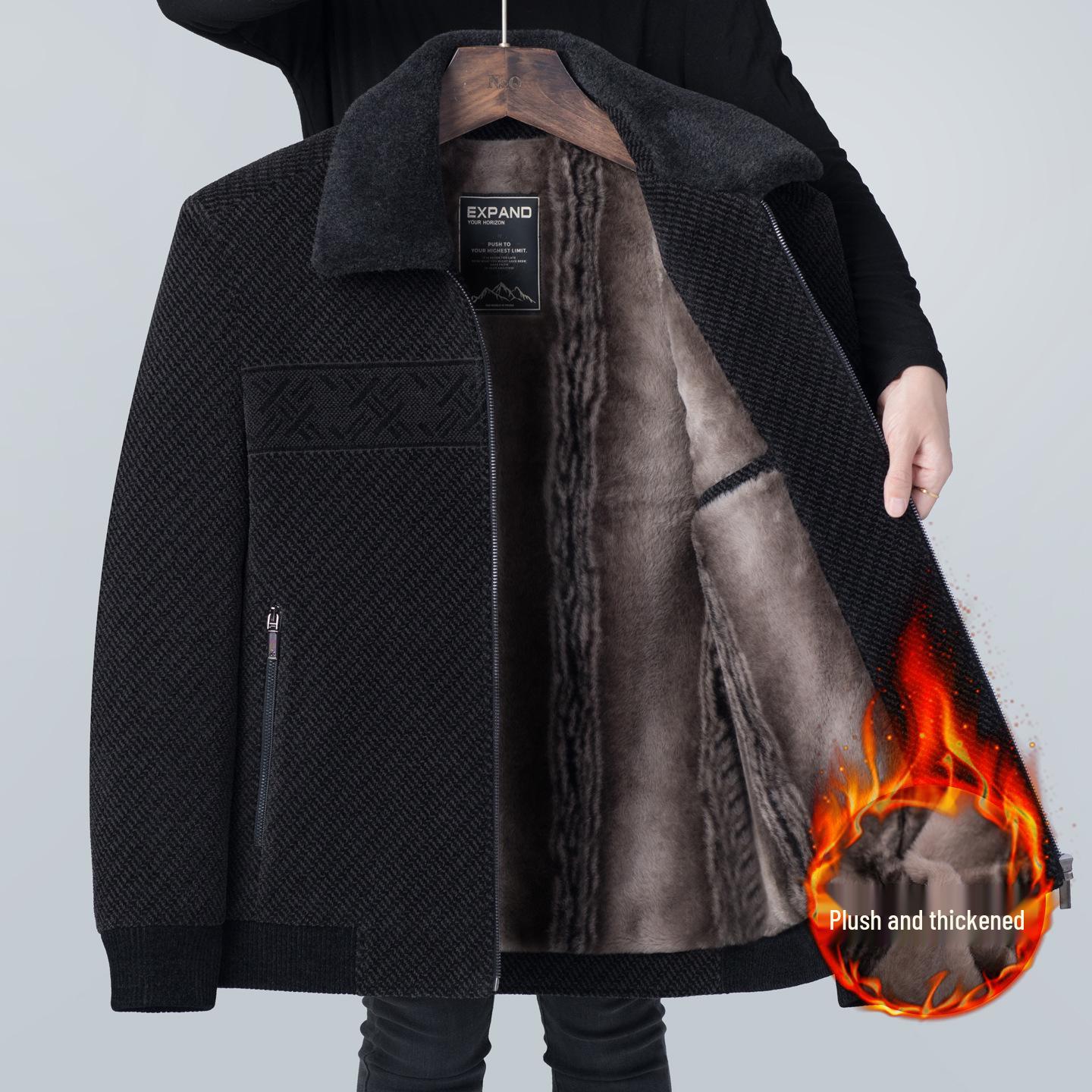 

Dad s 2025 Winter Fleece-Lined Lapel Coat for Middle-Aged and Elderly Men - Thick, Warm Cotton Jacket for Grandpa 2XL for 110-130 lbs