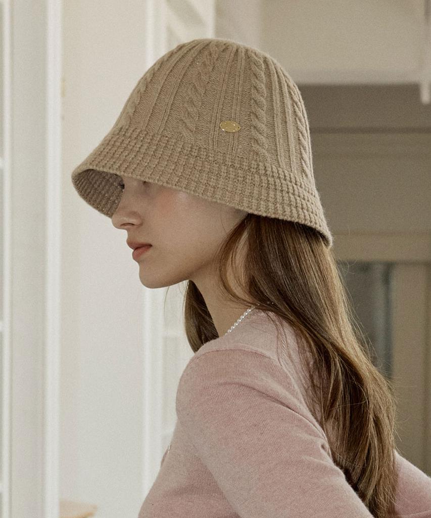 NONLOCAL Cable Knit Bucket Hat - Beige