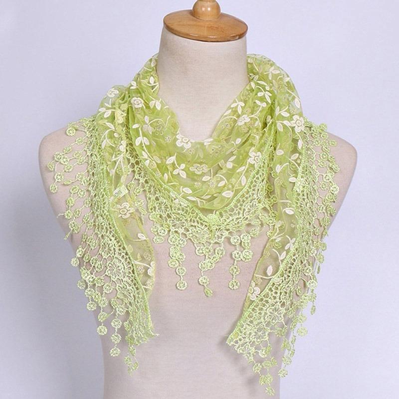 2025 New Floral Lace Triangle Scarf Tassel Shawl Female Classic Casual Transparent Breathable Scarves Sunscreen
