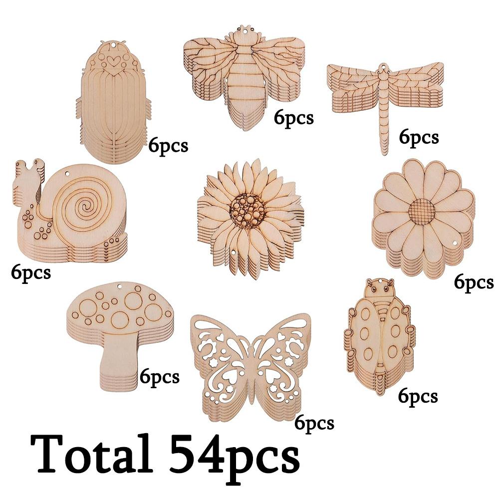 54pcs Unfinished Blank Wooden Cutouts Craft for Kids Suit for Children s Painting DIY Room Decoration Gift Giving Surprise 54pcs