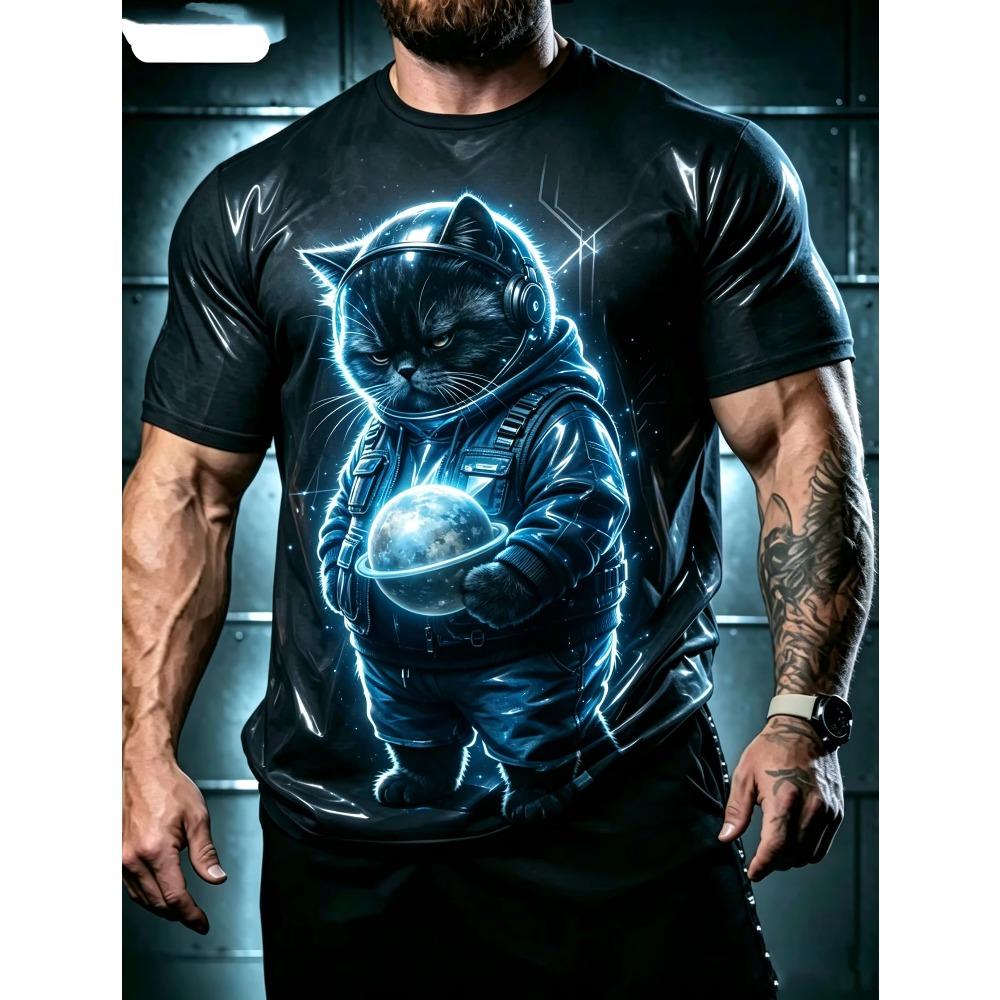 Creative Animal Cat 3D Print Pattern Crew Neck Tee Men Women Summer Fashionable Comfortable Novelty Short Sleeve T-shirt