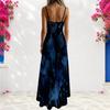 Women Plus Size Spaghetti Strap V Neck Sleeveless A Line Blue Black Printed Long Dress