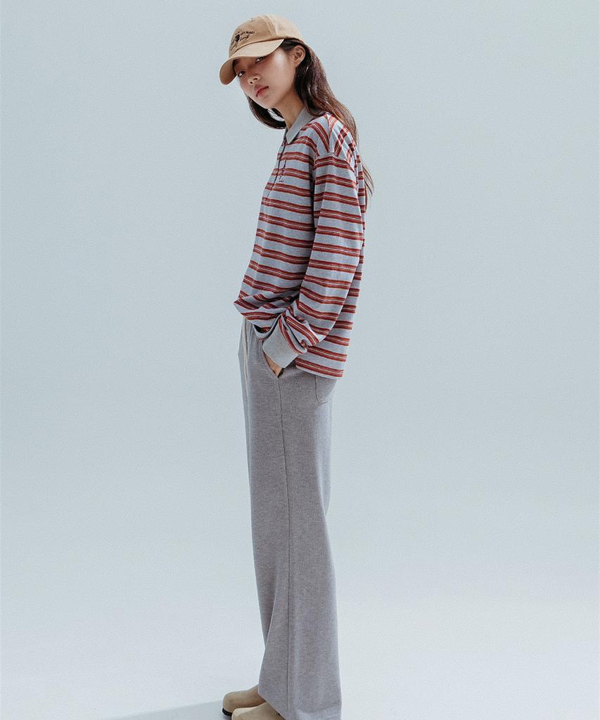 ANNEHEARTS Wide Stripe Collar Polo Tee_Gray