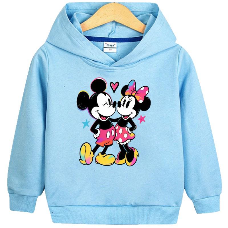 Mickey & Minnie Rainbow Gradient Hoodie for Kids - Cartoon Print, Unisex Spring/Autumn Style