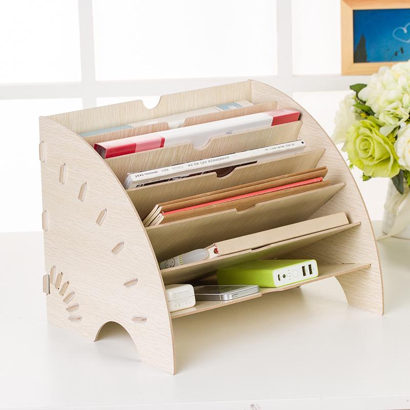 Multi-Layer Wooden Desktop Organizer for Office Supplies and A4 Documents