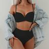 2024 High-Waist Underwire Solid Color Bikini for Women