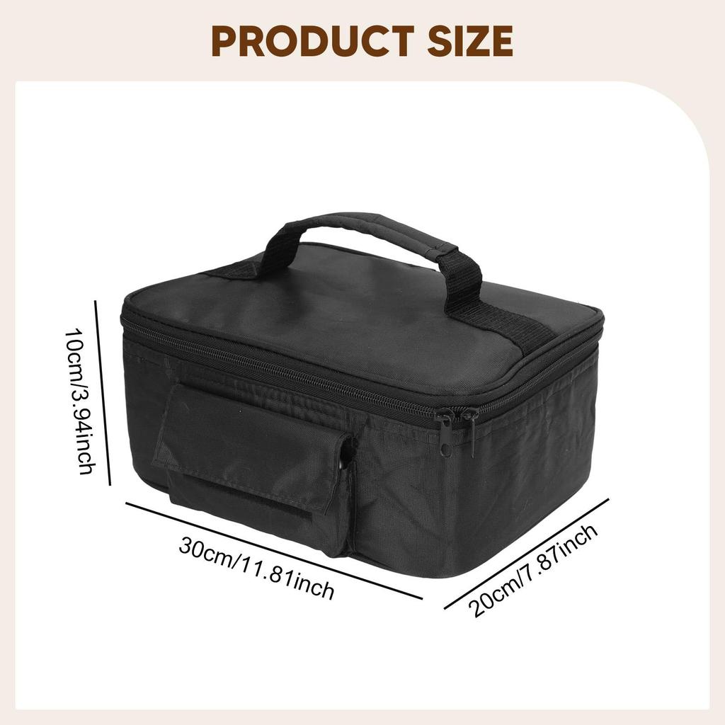 Heated Lunch Box Thermal Bag with Zipper, Mini Personal Microwave, Water Resistant for Home Office, Food Warmer, Black