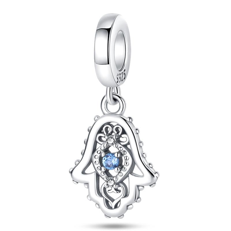 Exquisite 925 Silver Mysterious Blue Butterfly Devil's Eye Fatima's Hand Pendants Charms Beads Fit Qikaola Bracelets DIY Jewelry