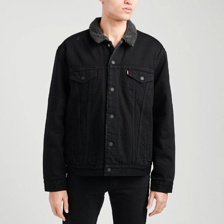 Levis Baumwoll-Fleece gefütterte Denimjacke Winter Unisex Jacken Schwarz 16365-0054