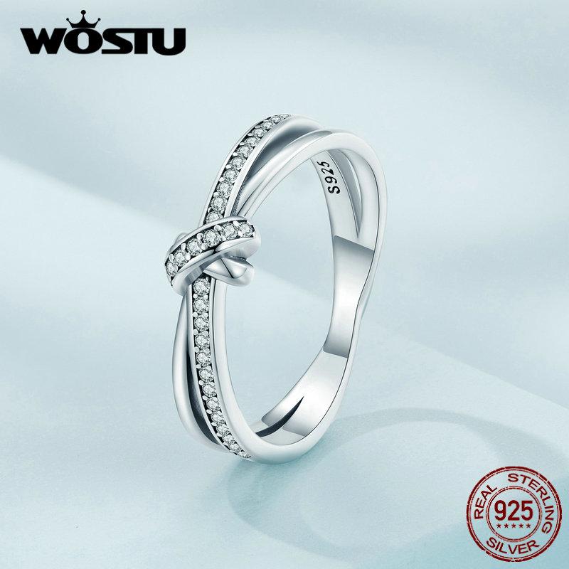 WOSTU Hot 100% 925 Sterling Silver Shimmering Wish Stackable Finger Ring For Women Fashion Original Jewelry Gift XCH7649