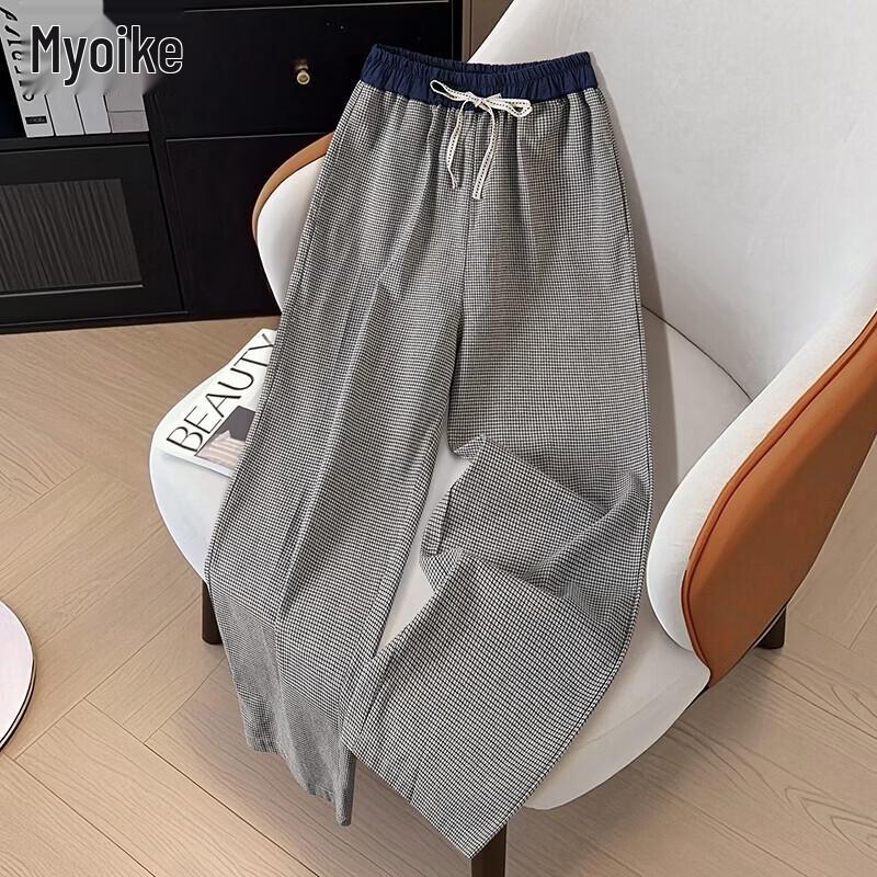 Ta Chi Women s Linen Blend Plaid Drawstring Casual Pants M