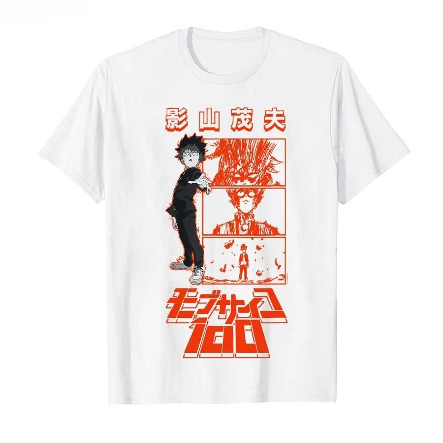 Mob Psycho 100 Red Kanji and Panels Power Up Anime Tshirt for Men Women 100 Cotton T Shirts Short Sleeve Tops