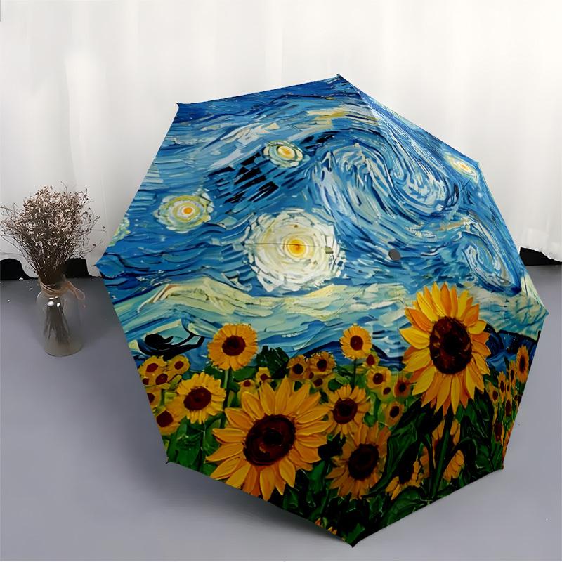 1pc Sunflower Starry Auto Open/close, All-Season Portable Folding Umbrella for Women & Men, Travel, Everyday, Formal Events - Compact Luxury Parasol,
