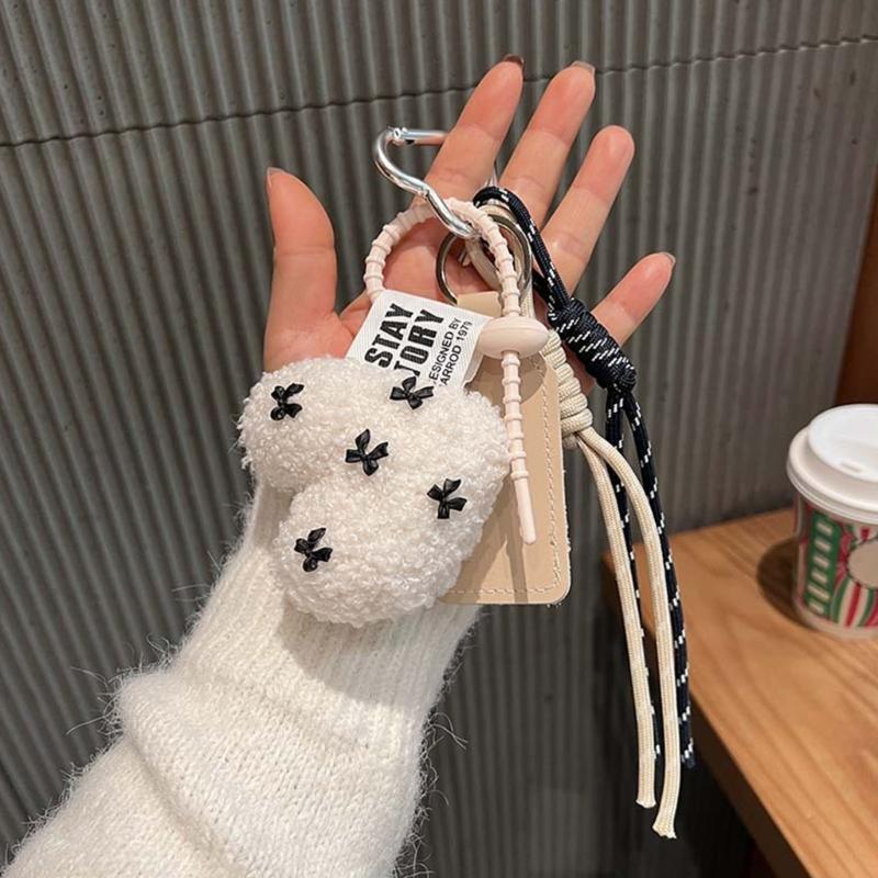 Elegant Charm Sturdy Plush Bowknot Love Keychains Charm Pendant for Trendy Women Bag Pendant and Car Jewelry Gifts