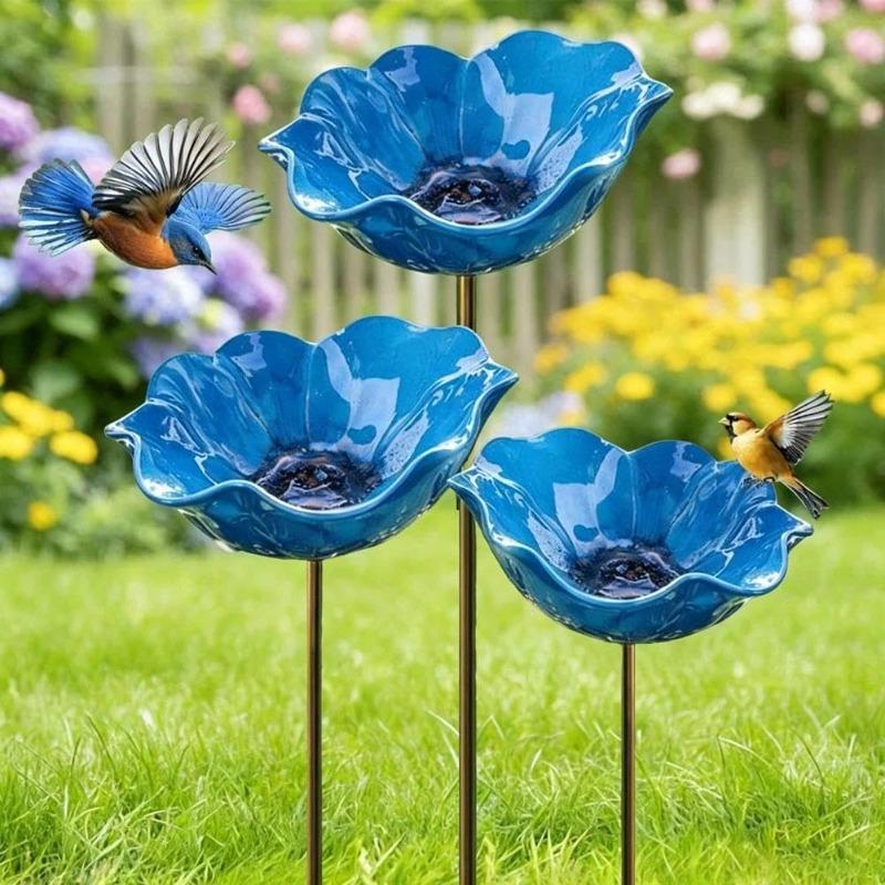 Handgefertigte Metall-Blumen-Gartenspieße, Bestäuber-Trinkstation, Bienen-Trinkstation für den Garten, Metall-Vogelbad für Hof, Rasen, Blumenbeet, Terrasse