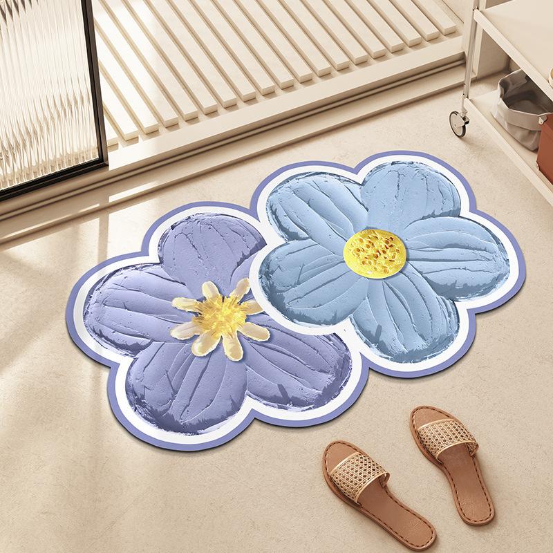 Small Fresh Flowers Diatom Mud Mat Home Bathroom Cute Flower Non-slip Mat Bathroom Absorbent Quick Drying Mat