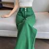 Modische Jeanshose mit weitem Bein und lockerer Passform für Damen, lässige lange grüne Hose
