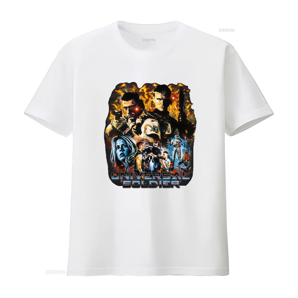 Universal Soldier Movie Character Print T Shirt for Men Action Packed Design Vintage Washed Homme Stretched Breathable Graphic