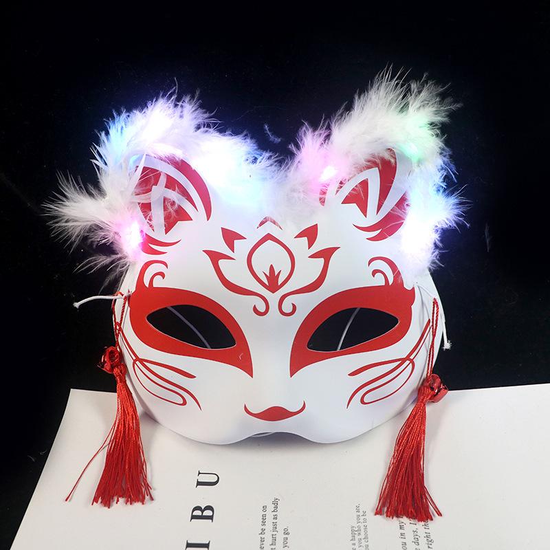 Neue leuchtende alte japanische Stil Halbgesichts Kinder Anime Fuchsmaske für Halloween