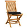 Chaises de jardin avec coussins noir 4 pcs Bois de teck massif