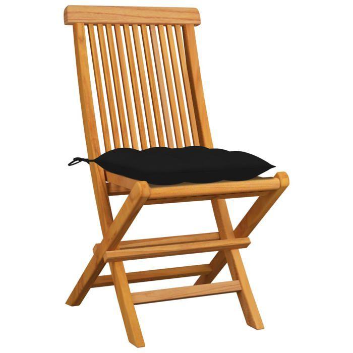 Chaises de jardin avec coussins noir 4 pcs Bois de teck massif