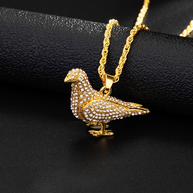 

European and American Pigeon Men Pendant Jewelry with Micro Inlaid Zircon Dual Color Trendy Animal Necklace