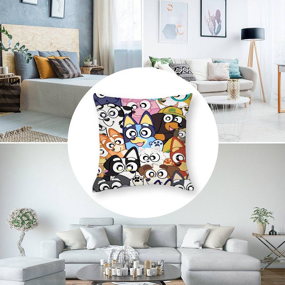 Cute Cartoon B-BlueyES Pillow Case Short Plush Double-sided Print Square Throw Pillow Covers Sofa Home Cushion Decor