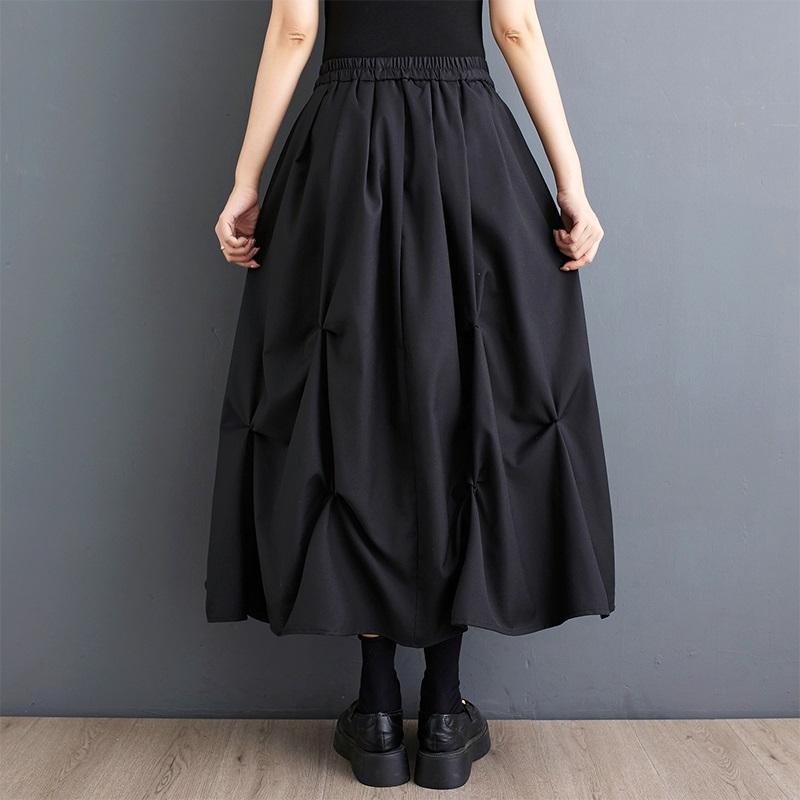 Čierna bavlna plus size Vysoký pás vintage Letná ležérna voľná dlhá dámska sukňa