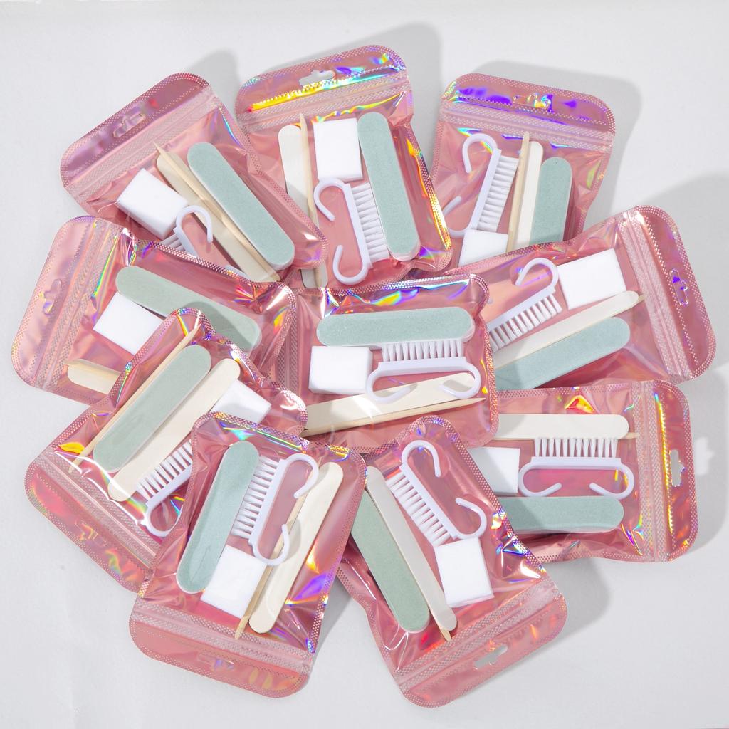 Manicure Pedicure Kit Dual Side Nail File Wooden Cuticle Pusher Nail Brush Home Use Safe Gentle Nail Care Tools