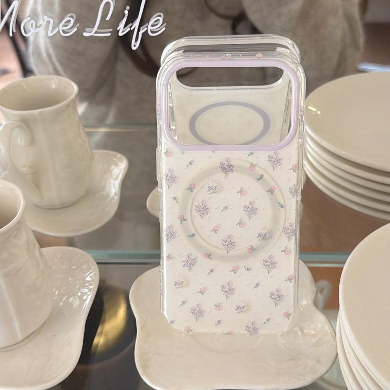 Purple Flower Magnetic Bracket Phone Case for Apple 17Pro Max/16Pro/15Pro/14