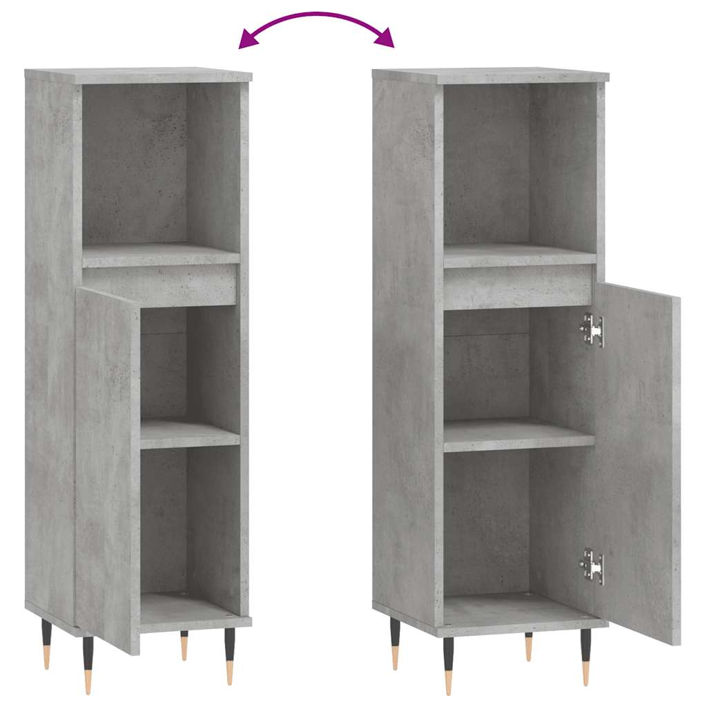 Bathroom Cabinet Concrete Grey 30 X 30 X 100 Cm Engineered Wood