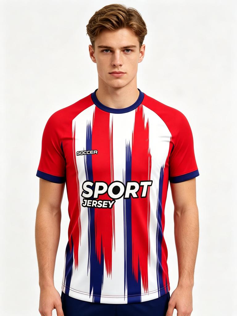 Individuelles atmungsaktives Fußballtrikot in Übergröße, kurzärmelig, digital bedrucktes Polyesterhemd
