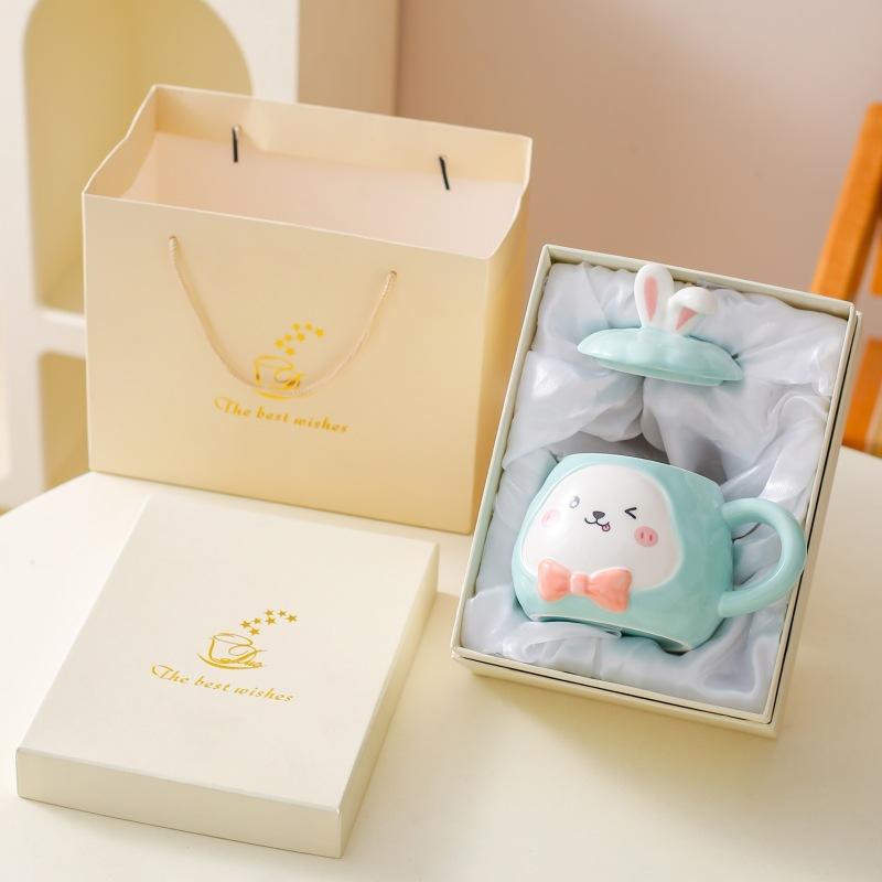 Creative Cartoon Mug Ceramic Cup Water Cup with Lid Couple Cup Children Drinking Water Cup Gift Gift