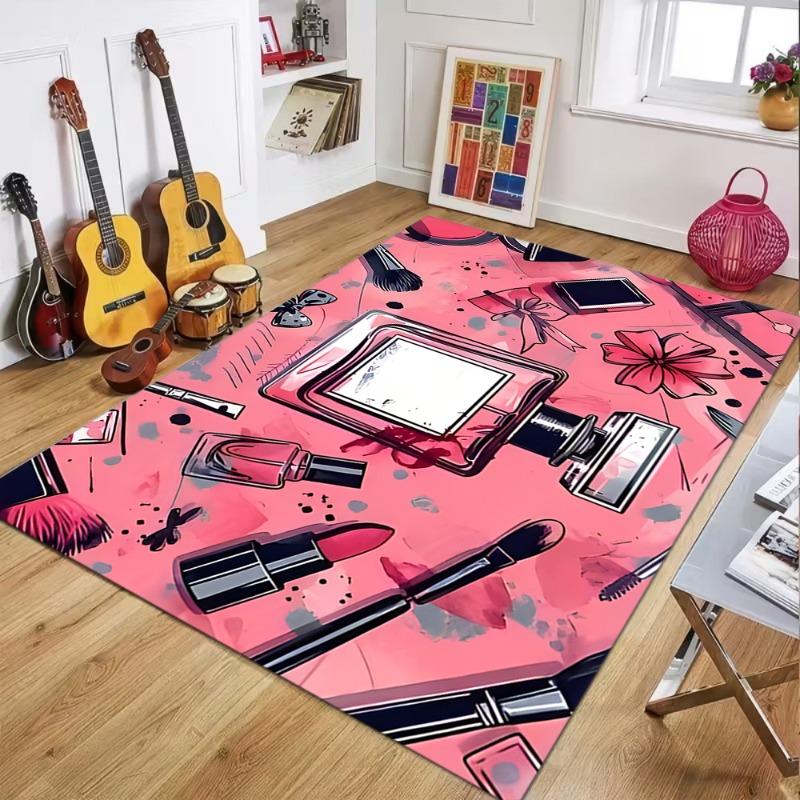 Lipstick & High Heels Pattern Area Rug for Living Room Bedroom Bedside Non-Slip Floor Mat Fashion Beauty Home Decor Lounge