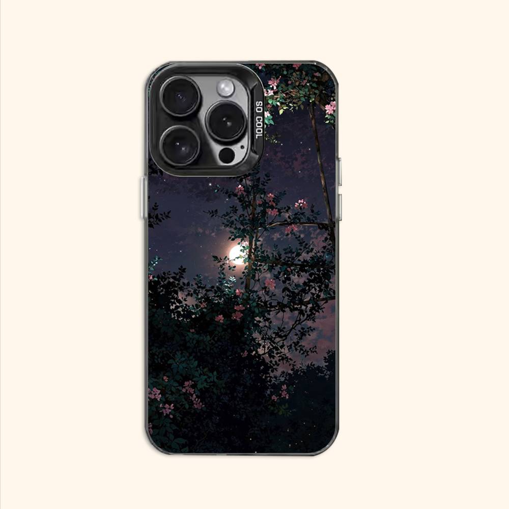 Moon and Flowers Case for iPhone 11 12 13 14 15 16 17 Pro Max XS X XR Cover