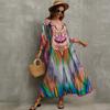 EDOLYNSA 2023 Bohemian Printed Kaftan Dress Plus Size Swim Cover Up Summer Casual Long Robe Loose Holiday Wear Q1464