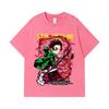 275 GSM Washed T-shirts 100% Cotton Demon Slayer V19 Tanjiro Print Unisex Heavy Cotton T Shirt