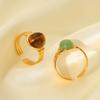 French Retro Court Style Natural Tiger Eye Stone Stainless Steel Ring for Women, Non-fading Titanium Steel Open Ring