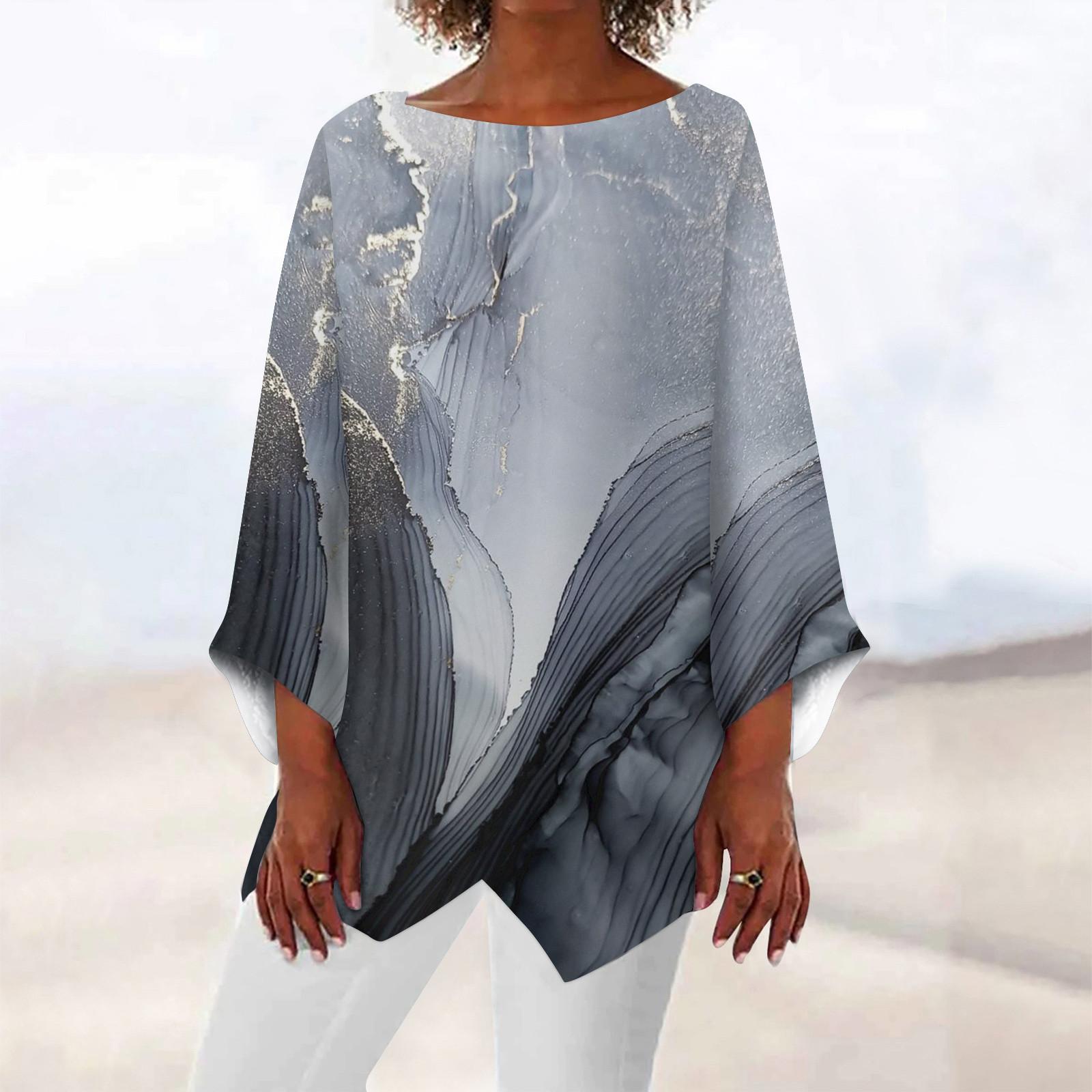 

Жен. Рубашка Блуза Графика Бабочка Асимметричный принт Длинный рукав На каждый день Повседневные Классический Круглый вырез Футболка Верх L