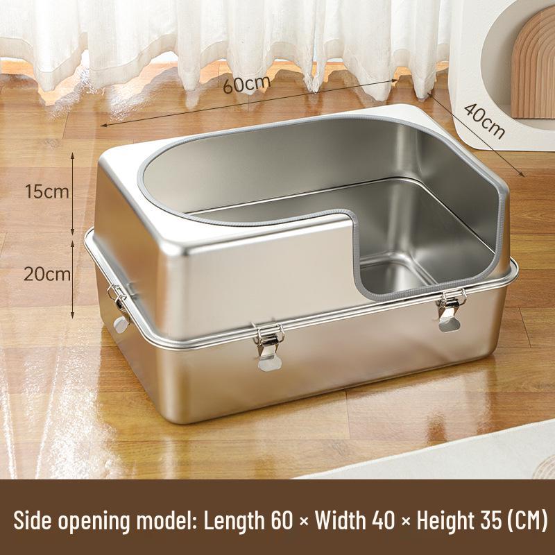 Stainless Steel Anti-Splash Cat Litter Box - High and Thickened Design