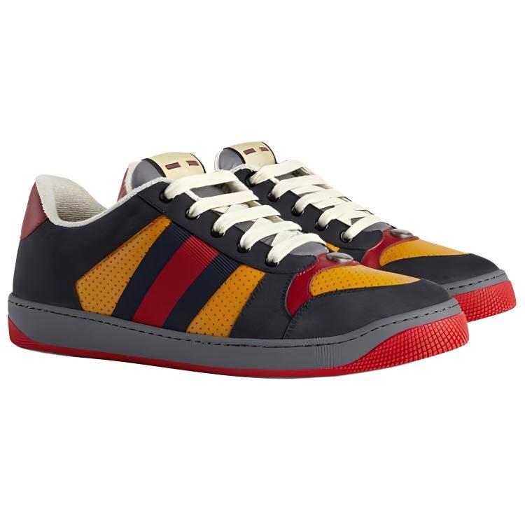 Gucci Screener Distressed Shoes Lace Up Low Top Stylish Skateboarding Shoes Men's Black 708296 0YIA0 1065