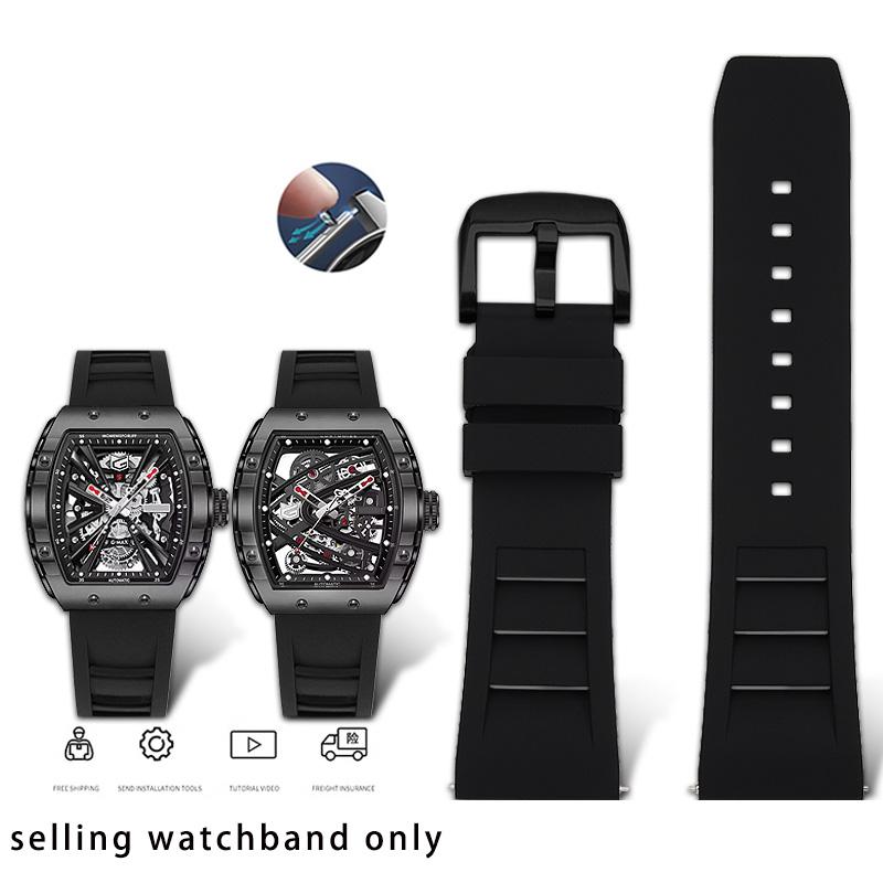 Rubber Wristband for GeYa Great Wall Wine Barrel Type Aerospace Joint G08253 G78135G Quick Release Rubber Watch Strap 26mm