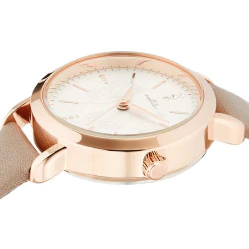 Fieldwork Women's Analog Copage Watch, Waterproof, Floral Print, Pink Gold, Leather Strap, Gray, ST276-3