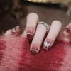 24Pcs Pink French Tip Acrylic Press On Nails Short Ballerina Shape With 3D Bows Pearls And Chains Full Cover Manicure Set