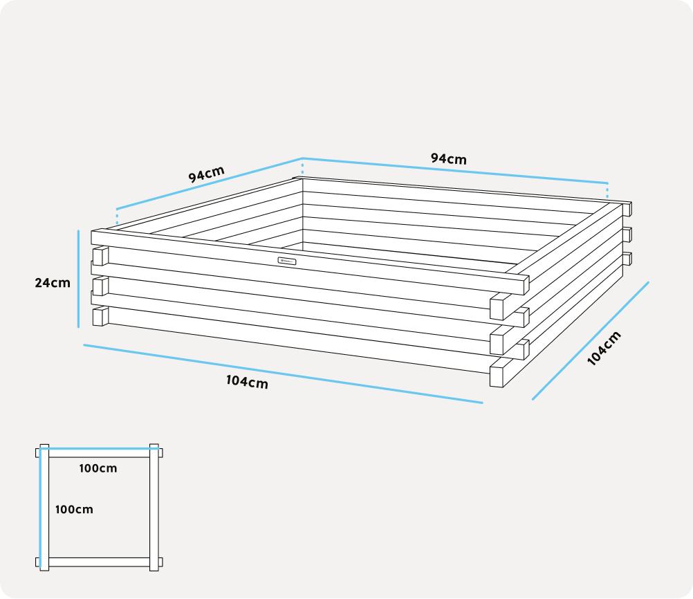 Raised Wooden Bed 100x100x24cm Greenspot - Raised Garden Bed for Herbs, Flowers, Vegetables - Wooden Garden Box, Impregnated - Timber Dark Rosewood