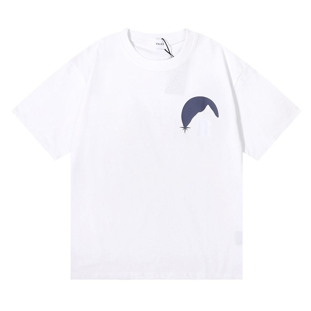 Grenzüberschreitende europäische und amerikanische Trendmarke RHUDE Sonnenuntergangs-Design-Sinn Buchstabendruck Kurzarm-T-Shirt Herren und Damen Paare High Street