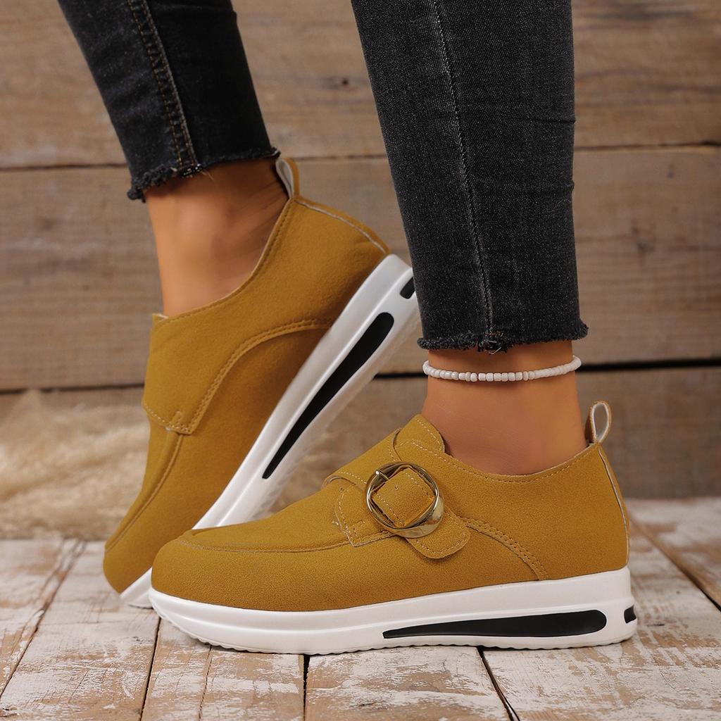 Thick Sole Belt Buckle Loafers for Women – Spring/Autumn New Round Toe Casual Large-Size Footwear
