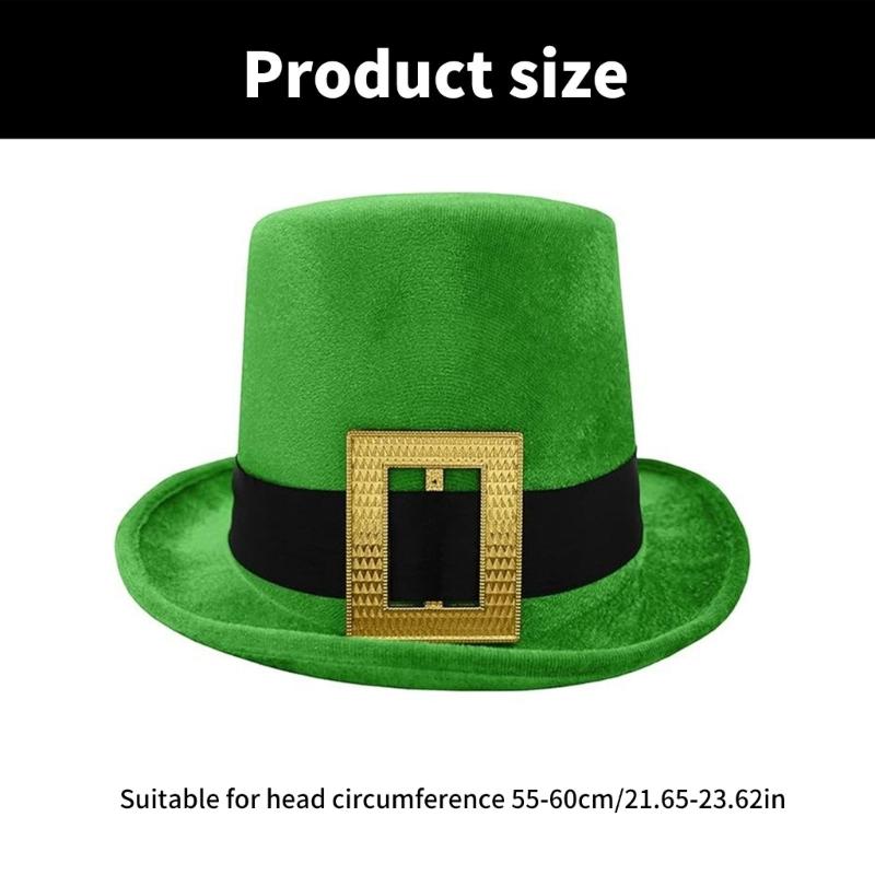 StPatrick Day Green Hat with Gold Buckle Roll Brims Tall Hat Irish National Day Celebration Party Hat Festival Accessory